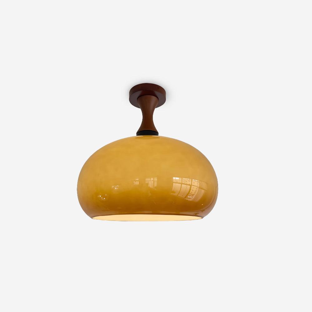 Bathroom Damp Rated Ceiling Light Amber Glass And Walnut Wood
